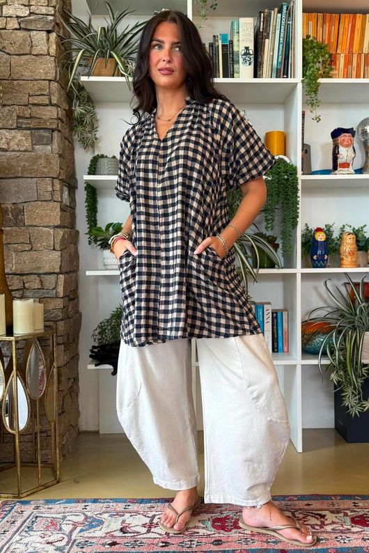 Bibi Gingham Pocket Tunic Navy